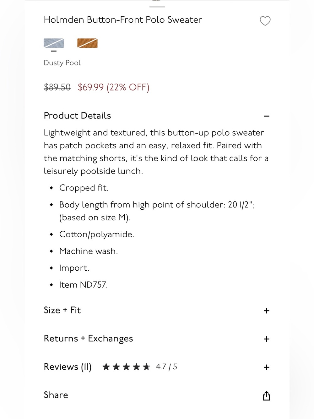 Madewell Holden Button-Front Polo Sweater - Dusty Pool - Picture 2 of 7